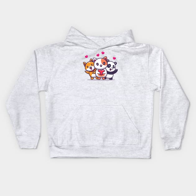 Cute Cat, Panda And Dog With Love Kids Hoodie by Catalyst Labs